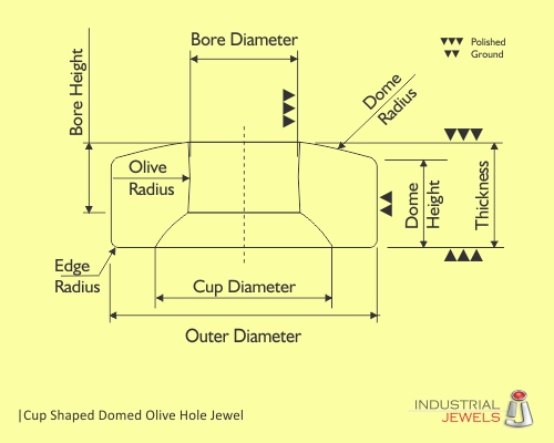 Cup Shaped Domed Olive Hole Jewel technical details